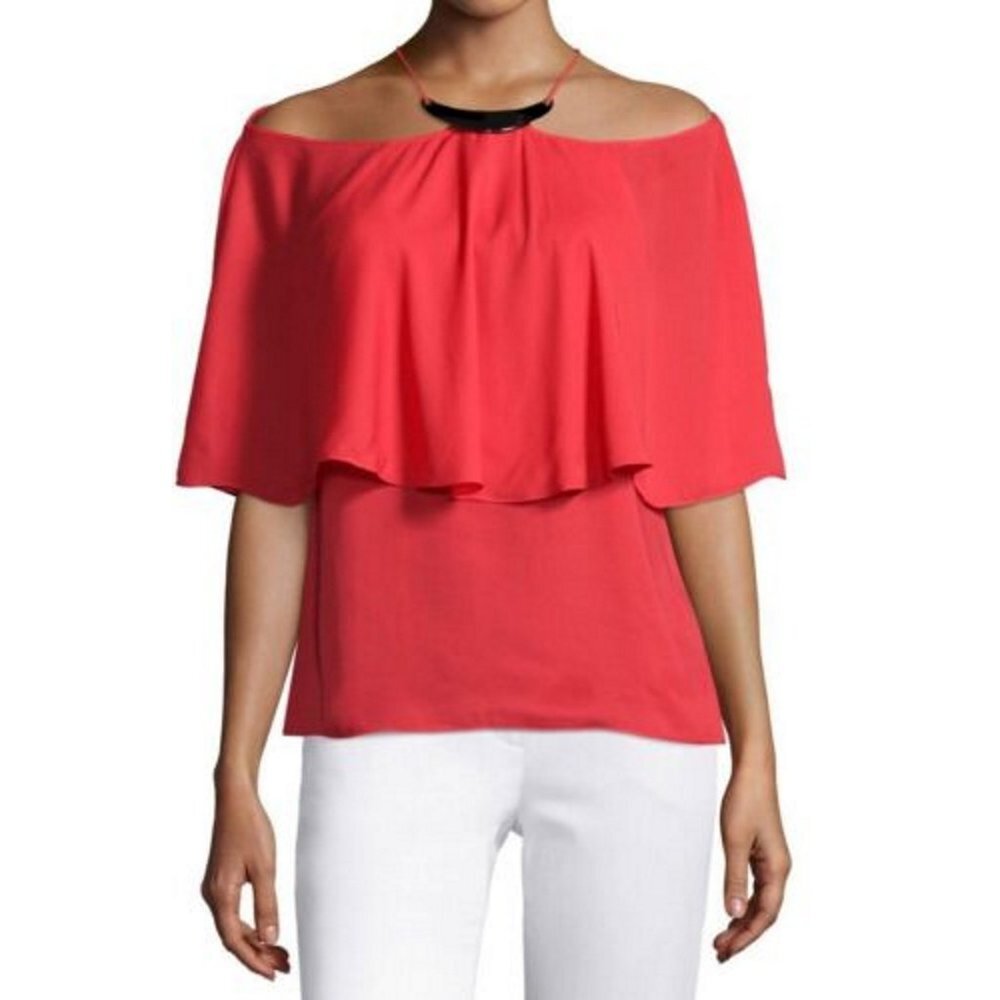 NWT New $275 HALSTON HERITAGE Flowy Hardware Neckline Top Size 2